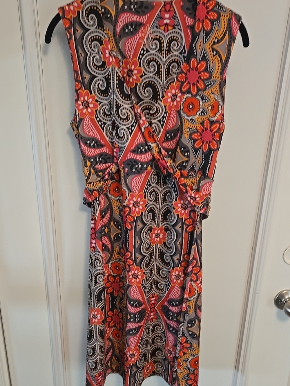 Prana Pink & Black Floral Artistic Boho Athletic Sports Midi Wrap Dress Large